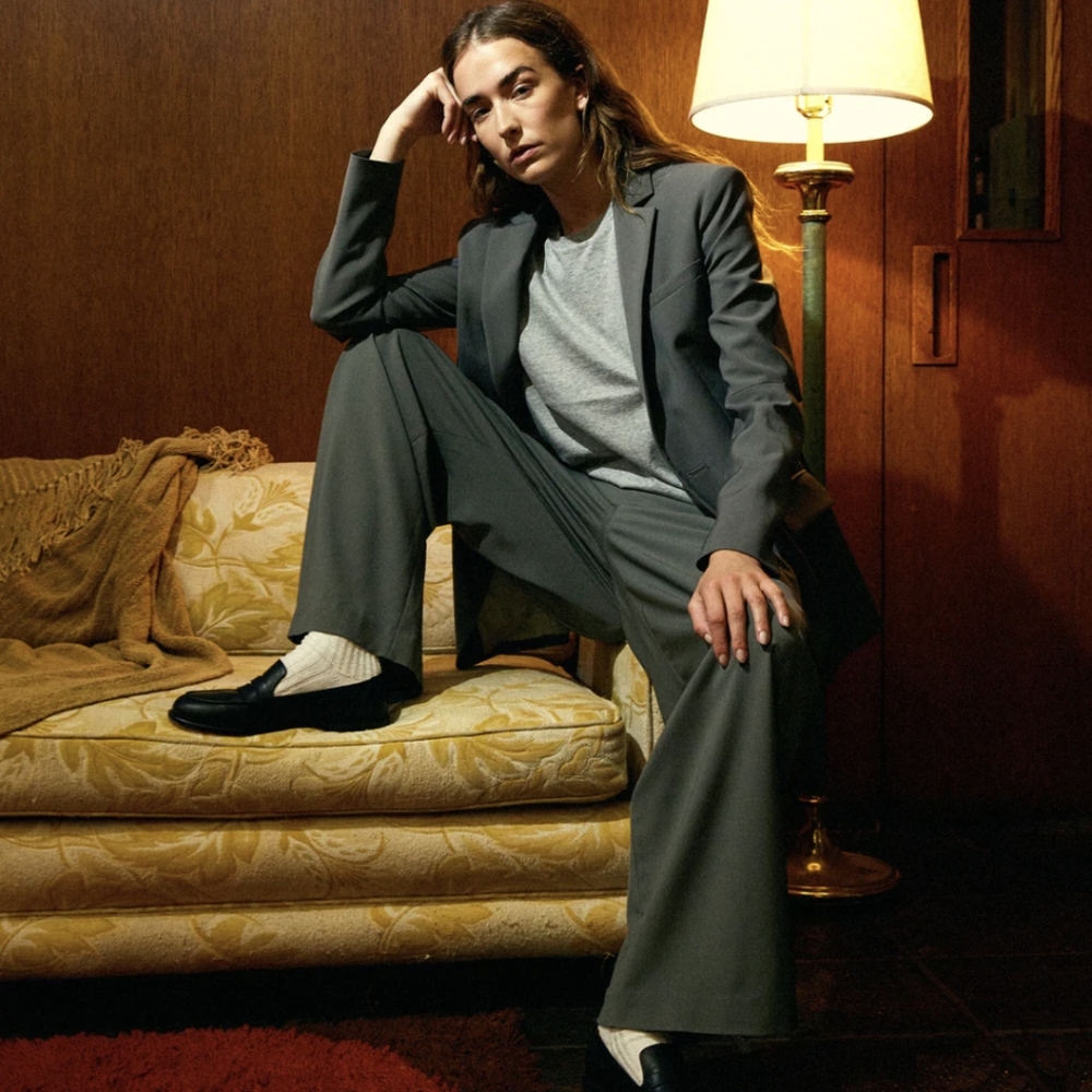 Tibi Marlon tropical wool elbow cutout blazer in Stone